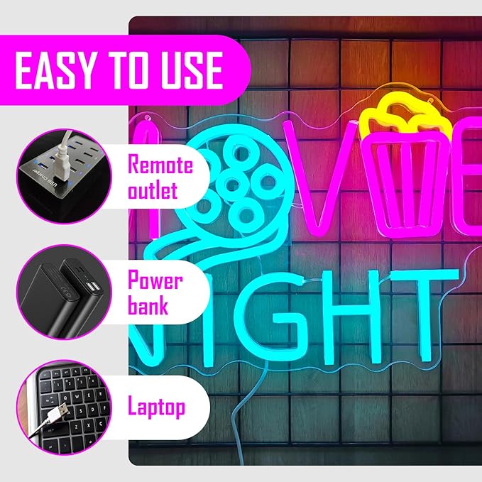 Neon Sign Cinema Led Neon Light Dimmable Popcorn Paper Box Neon Sign for Wall Decor Movie Theater Lights Movie Room Light Up Sign for Film Room Cinema Party Birthday Gift