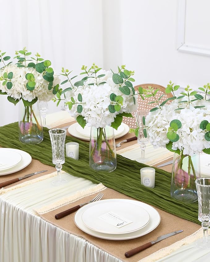 Tifuly Fake Hydrangea Artificial Flowers with Vase 4pcs 3D Real Touch Faux Hydrangea and 3pcs Eucalyptus Stems for Wedding Centerpiece Home Party Table Decoration(White)