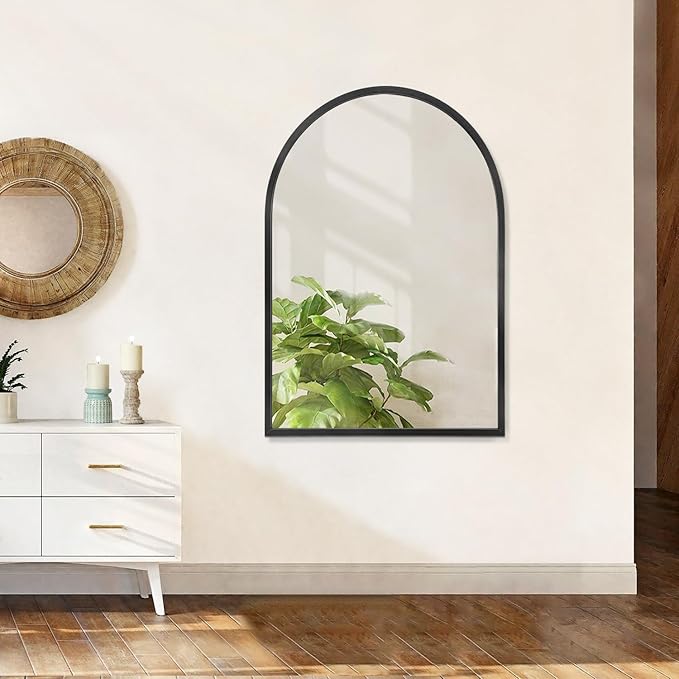 Large Arch Wall Mirror Bathroom Mirror Black 36"x24" Metal Framed Mirror, Arched Wall Mounted Vanity Mirror for Bedroom, Entryway, Living Room