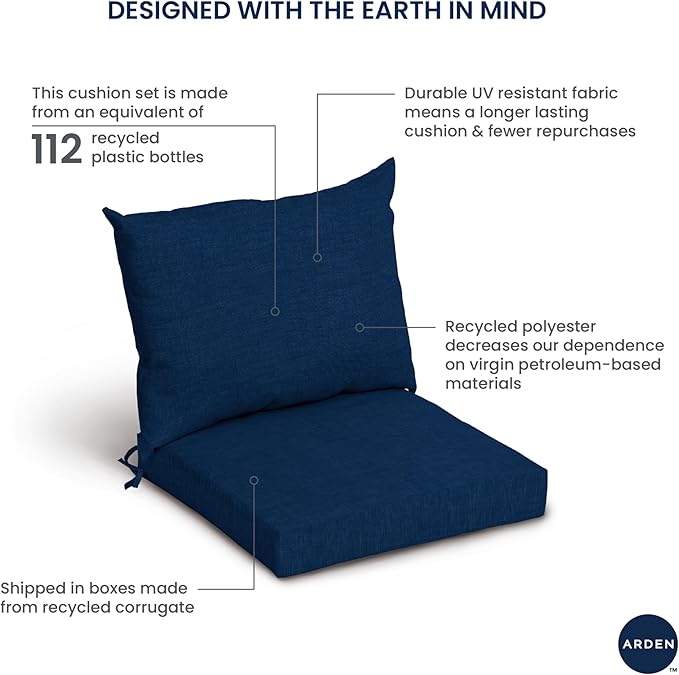 Arden Outdoor Dining Chair Cushion, 21 x 21, Rain-Proof, Fade Resistant 21 x 21, Sapphire Blue Ashland Jacobean