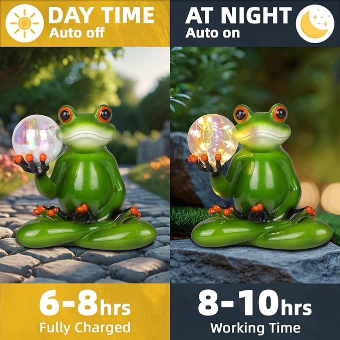 Solar Garden Decor Meditating Yoga Frog Statue - Zen Garden Frog Figurines for Yard Lawn Porch Patio Landscape Garden Decor, Housewarming Gifts for Women/Mom