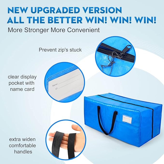 AlexHome Heavy Duty,Extra Large Packing Bags for Moving,Reusable Plastic Moving Totes,Clothes Storage Containers,Moving Supplies Bins,Compatible with Ikea Frakta Cart (Blue,Set of 5)