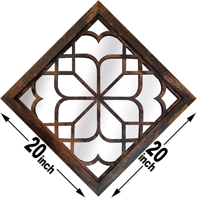 Wocred 20inch 2 PCS Square Wall Mirror,Gorgeous Rustic Farmhouse Accent Mirror, Caramel Color Entry Mirror for Bathroom Renovation,Bedrooms,Living Rooms and More.