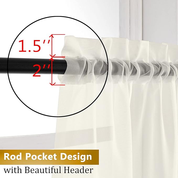 Aiyufeng Sheer Ivory Curtains 120 inches 2 Panels Set Extra Long Sheers, Classic Privacy Sheer Vertical Drapes for Farmhouse/French Door/Living Room, Rod Pocket, W40 x L120