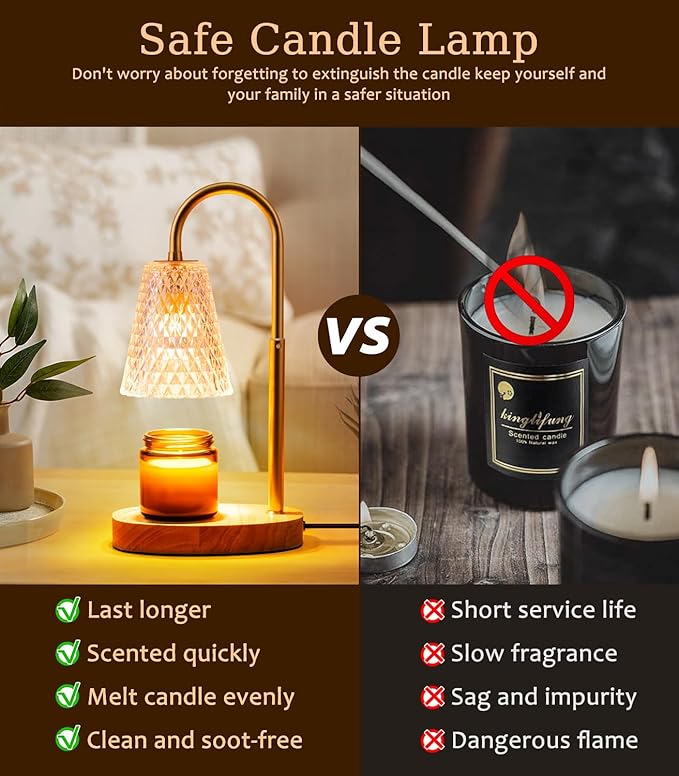 Candle Warmer Lamp with Timer - No Flame Electric Candles Wax Warmers Glass Lamps for Jar Candles Burner Adjustable Height Light Modern