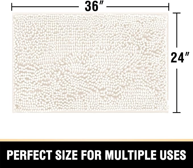 H.VERSAILTEX Bathroom Rugs Bath Mat Bath Rugs Bath Mats for Bathroom Non Slip Extra Thick Buncy Soft Chenille Bath Rug Fulffy Shag, Indoor Rug Carpet for Living Room (Ivory, Extra Large 24" x 36")