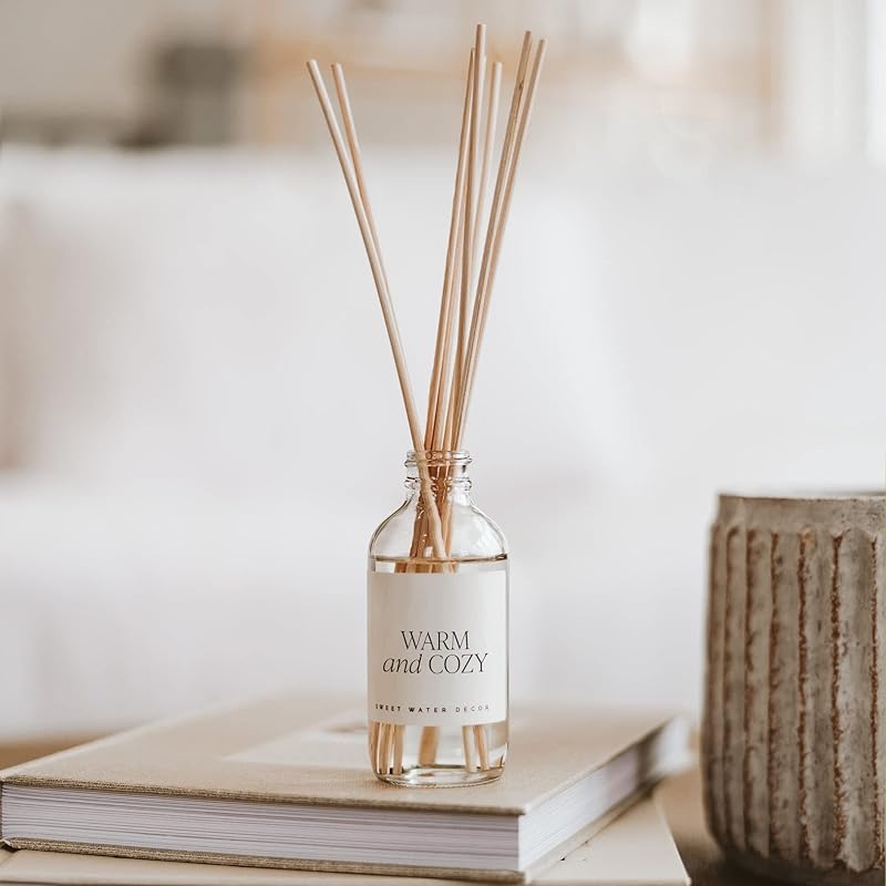 Sweet Water Decor Warm and Cozy Reed Diffuser Set - Orange, Cinnamon, Clove, and Pine Fall and Winter Scented Diffuser - Scent Diffusers for Home, Long Lasting Fragrance, Made in the USA