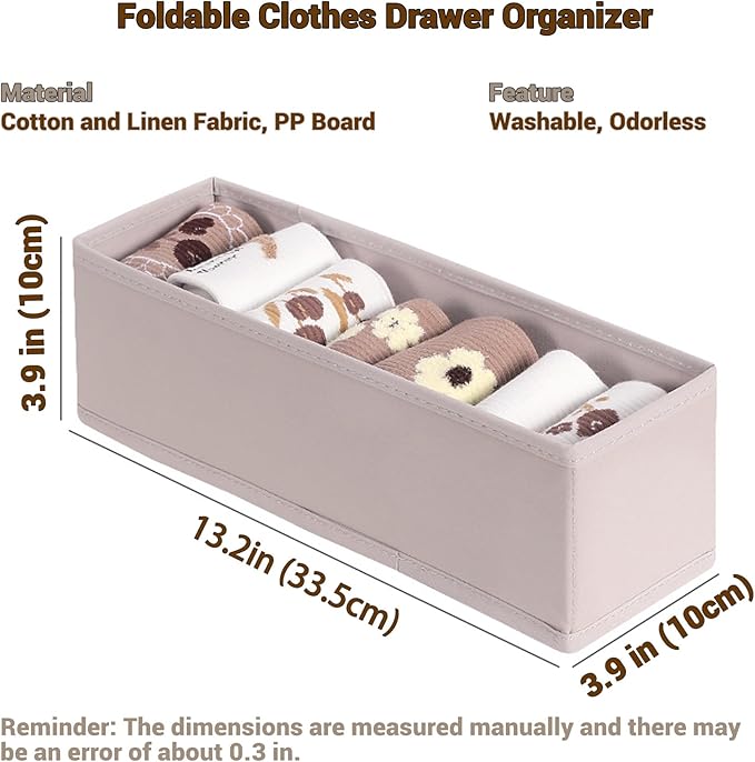 MURRI&MURRDI 6-Pack Mini Foldable Fabric Drawer Organizers for Clothes, Gray - Storage Bins for Socks, Underwear, Bras, Accessories - Fits Nursery, Closet, Dresser (6 Gray)