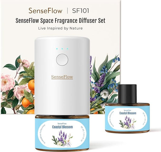 SF101 Waterless Ultrasonic Essential Oil Diffuser–100% Plant-Based,120-Day Natural Air Freshener & Aromatherapy Diffuser for Home,Hotel,Studio–Covers up to 100㎡-Coastal Blossom