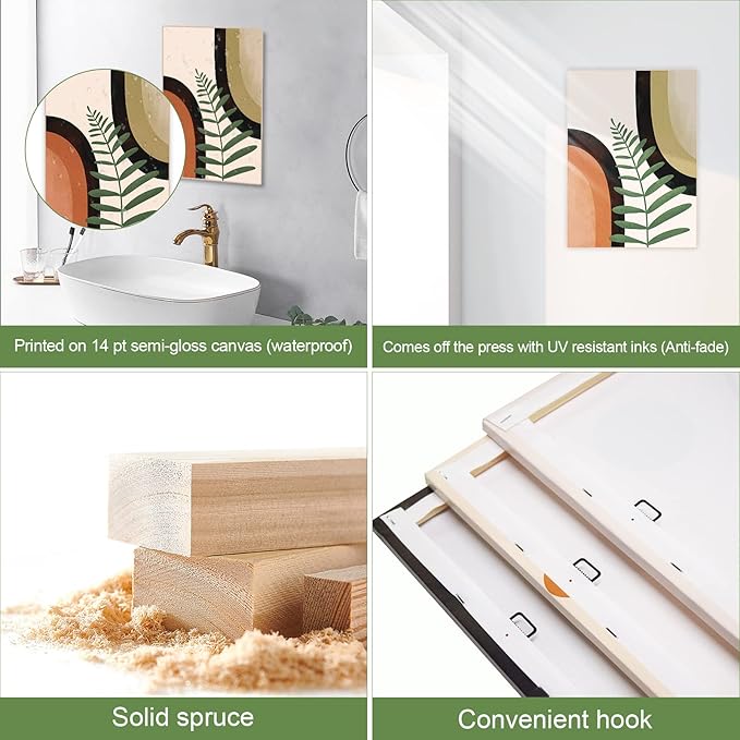 Gisipameis Framed Boho Wall Art Set of 3, Mid Century Modern Decor, Minimalist Black Beige Botanical Bathroom Wall Art 12" x 16" Canvas Prints Ready To Hang for Bedroom Living Room