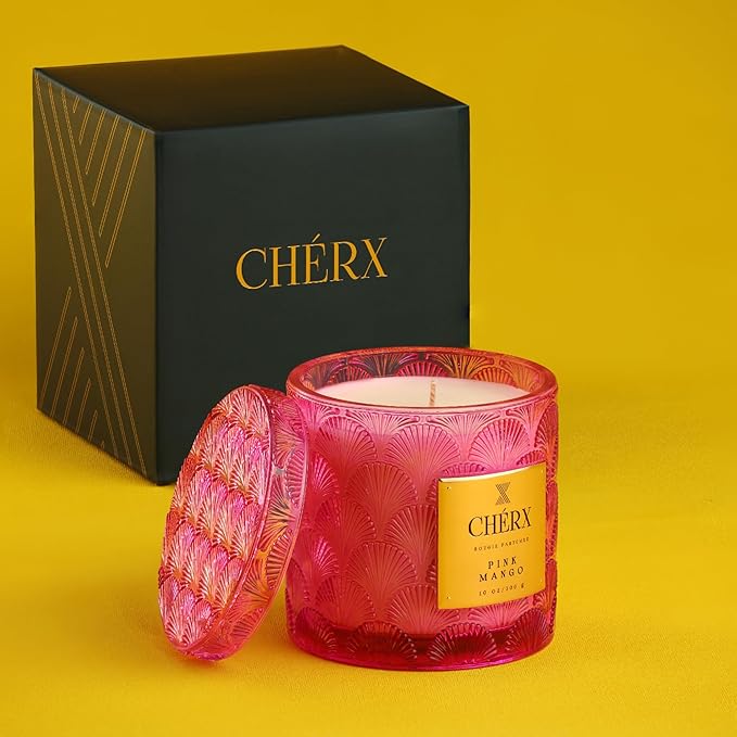 Soy Wax Glass Bowl Candle, 20-25 Hours Burn Time, Natural Essential Oils, Calming Ambiance (Jar, Pink Mango)