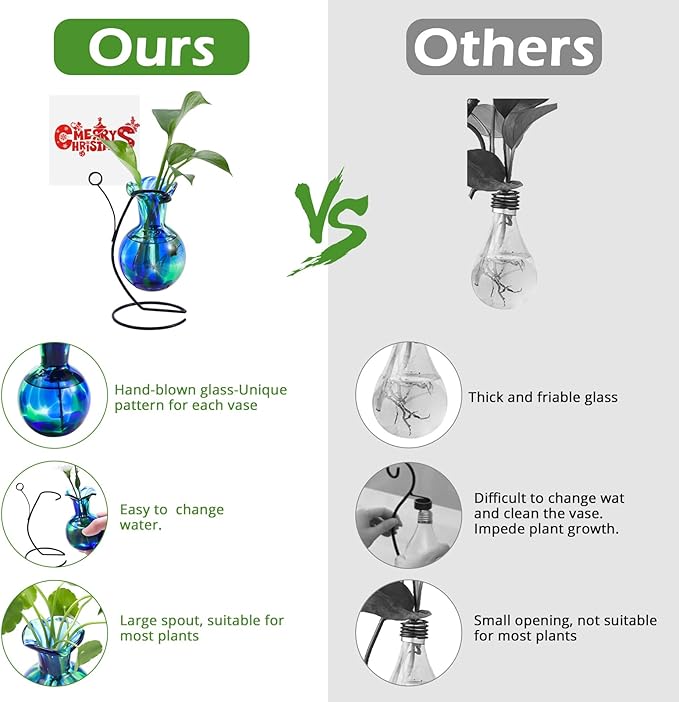 Hand Blown Glass Plant Propagation Station with Metal Stand and Photo Holder,Tabletop Plant Terrarium for Propagating Hydroponic Office Garden Home Decor, Gifts for Women Plant Lover
