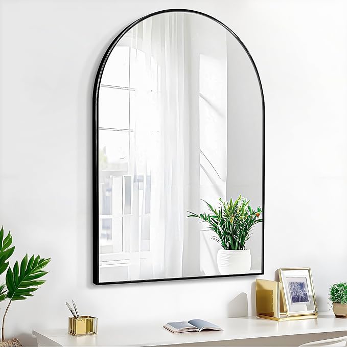 24x36 Arch Mirror Rectangle Full Length Wall Mounted Hanging or Against Wall Metal Frame Dressing Make-up Mirrors for Entryway Bedroom Bathroom Living Room 24 36 inch Black