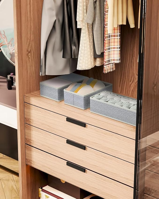 DIMJ Drawer Organizers for Clothing, Set of 16 Dresser Drawer Organizers, Fabric Closet Organizers and Storage, Drawer Dividers for Baby Clothes, Socks, Belt, Tie (Gray)