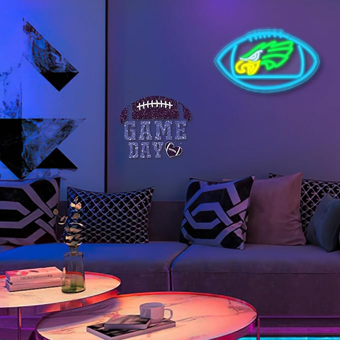 Football Team Neon Sign, Cool Light Up Dimmable Eagle Team Logo Hanging Led Neon Sign for Wall Decor, Man Cave, Garage, Party, Bar, Game Room Deco, Birthday Gift for Football Fan