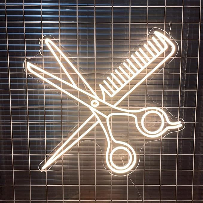 Scissors Neon Sign for Business-Adjustable Brightness Neon Lights Sign for Party Bar Salon Stores Shop Hotel Wall Decor With Hanging Chain for Store Windows-25 IN