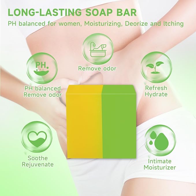 3 PCS Yoni Soap Bars for Women pH Balance, Natural Yoni Bar Soap Yoni Wash for Vaginal Moisturizing Eliminates Odor Body Wash Soap with Bubble Foam Net, Handmade Honeydew Melon Yoni Soap