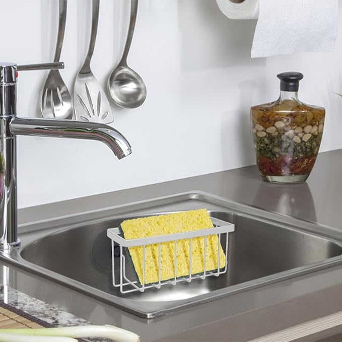 Sponge Holder for Kitchen Sink,Sink Sponge Holder,Sink Caddy (Mat Silver)