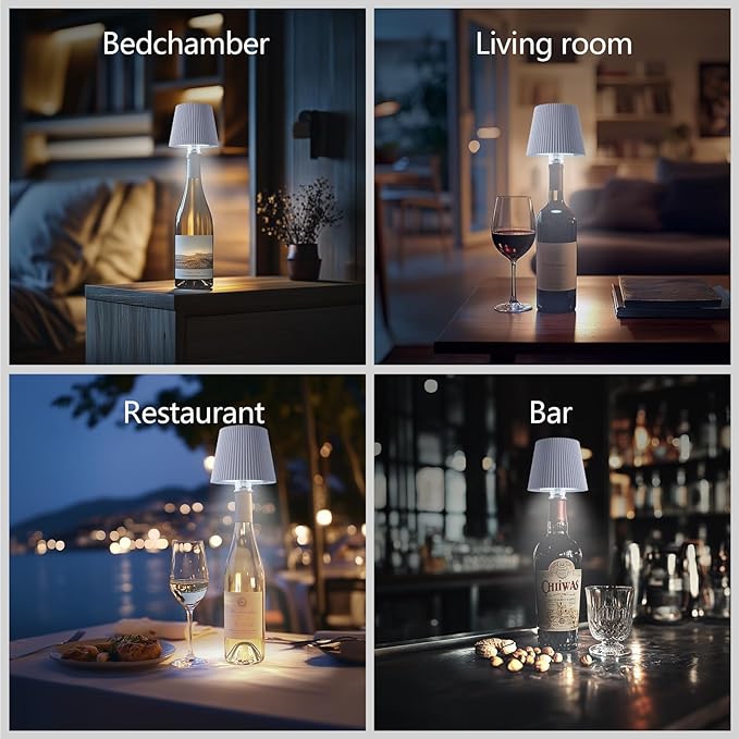 Wine Bottle Lamp, 2025 New 3 Color Rechargeable Wireless Bottle Lamp for Liquor Bottles with Touch Dimming for Parties, Restaurants & Home Decor (White)