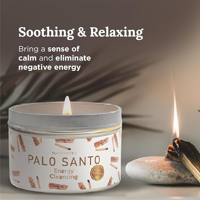 Magnificent 101 Long Lasting Palo Santo Smudge Candle - 6 Oz - 35 Hour Burn Time | Essential Oils, 100% Natural Ingredients | Smoke Free, Petroleum Free Candle to Cleanse Your Home
