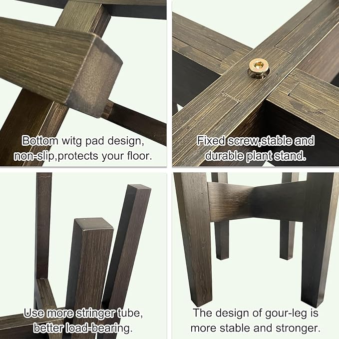Adjustable Plant Stand Indoor Bamboo Mid Century Modern Plants Stand Corner Plants Flower Holders Single Floor Plant Stands- 8.2-11.8 in (Pot & Plant Not Included) (Tea, (8.2-11.8in))