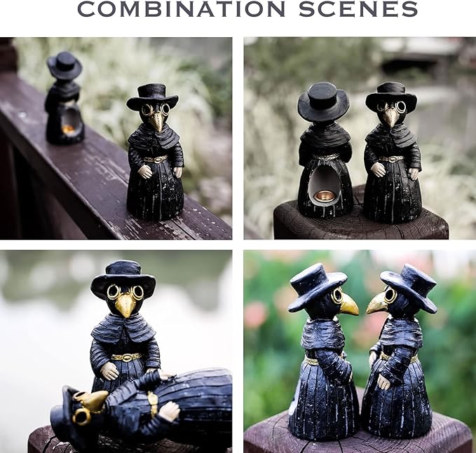 Plague Doctor Incense Burner, Plague Doctor Cone Burner Eyes Will Smoke, Ornament Handmade Craftwork Yoga Room, Desktop Resin Ornament for Home Decoration, Effective Stress & Anxiety Relief.