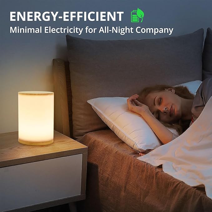 Mini Bamboo Bedside Table Lamp with10 Brightness & 3 Color Temperatures,Cozy PC Shade,Soft Ambient Nightstand Night Light for Bedroom,Kids Room,Bedroom,Dorm,Nursery