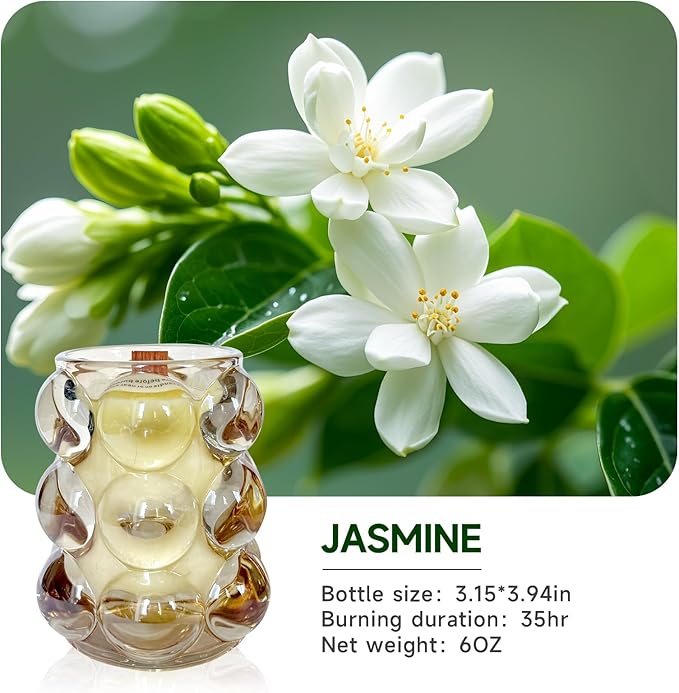 Amber Bubbles Glass Jasmine Scented Candles Gifts for Women, Scented Candles Unique Gifts for Women,Funny Cute Cool Cereal Soy Wax Candles for Home, Coffee Bar Scented for Holiday/Birthday