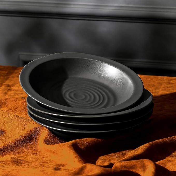 Stone Lain Orbit 12-Piece Dinnerware Set Stoneware, Plates and Bowls Set, Pasta Bowls, Microwave and Dishwasher Safe, Dish Set for 4, Charcoal
