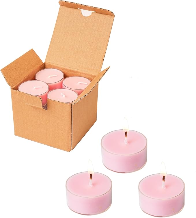 12 Unscented Natural Soy Tealight Candles in Clear Cups, 5H Long Clean Burning, Hand-Poured Pink Mini Tea Candle Set for Parties, Spa, Meditation, Gift, Holiday, Emergency, Home Decor