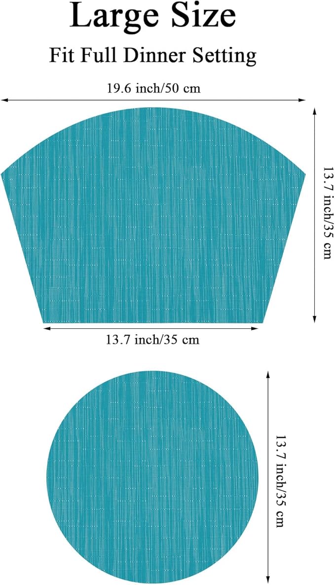 SHACOS Large Size Wedge Placemats with Centerpiece Set of 5, PVC Woven Vinyl Place Mats for Round Table Washable Indoor Outdoor Table Placemats, Blue