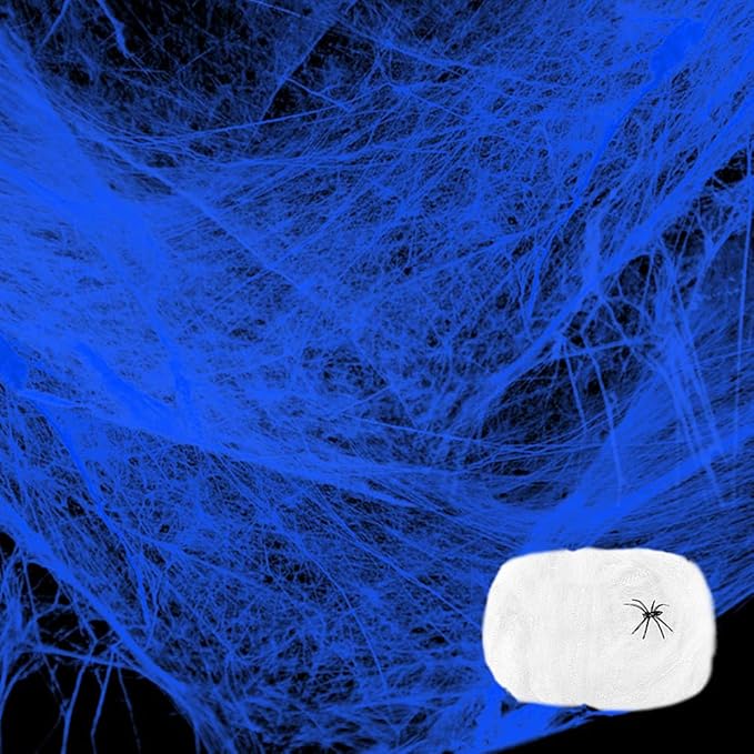 White with Blacklight Lamp,800 sqft Halloween Glow Spider Webs Indoor & Outdoor Spooky Spider Webbing with 37 Fake Spiders for Halloween Decorations