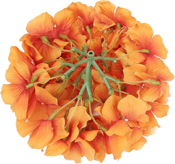 Flojery Silk Hydrangea Heads Artificial Flowers Heads with Stems for Home Wedding Decor,Pack of 10 (Fall Orange)