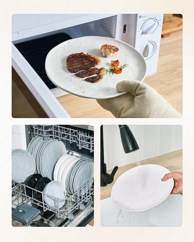 Famiware Porcelain kitchen plates and bowls set, Modern dishes set for 6, Handmade Wave Edge Dinnerware Sets, Microwave and Dishwasher Safe Tableware, Polar White (24pc)