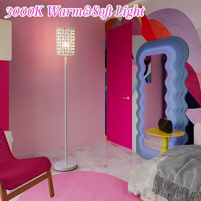 ONEWISH Floor Lamps,Modern Standing Lamp for Living Room Bedroom,3000K Warm Lighting Tall Lamp with LED Bulb,Unique Design Modern Aesthetic Lamp with Beaded Lampshade for Home Decor Birthday Gift