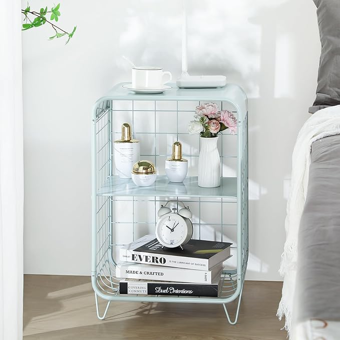 APEXCHASER Cute Nightstand,Metal Side Table,3 Tier End Table with Storage,Vintage Bedside Table,Girls Bedroom Furniture,Coffee Table for Living Room,Bedroom,Dorm,Mint Green
