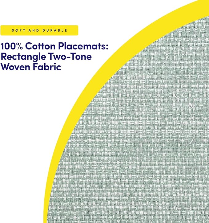 Sweet Home Collection 100% Cotton Placemats for Dining Room Rectangle Two Tone Woven Fabric 13" x 19" Soft Durable Table Mat Set, Set of 6, Pale Green