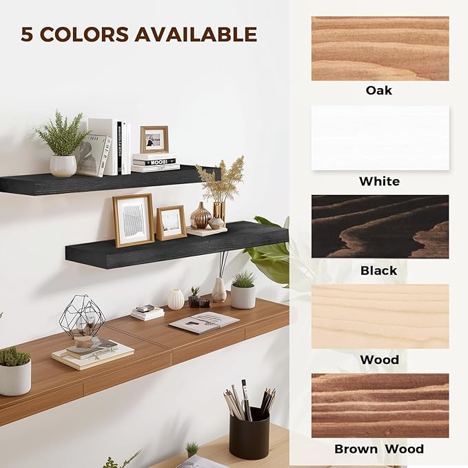 36x8x1.6 inch Floating Shelves Set of 2 – Solid Wood Rustic Black Wall Mounted Shelf for Kitchen, Bathroom, Living Room