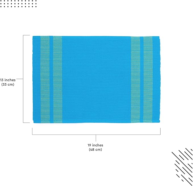 Encasa XO Dining Placemat Set of 6 | Ladder Turq Blue Color | Fine Ribbed Cotton Table mat | Size 18x13 in | Machine Washable