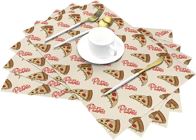 Cute Pizza Food Placemats Set of 4, Washable Decorative Table Mats for Kitchen Holiday Party Farmhouse Home Decor Funny Place Mats 12"x18"