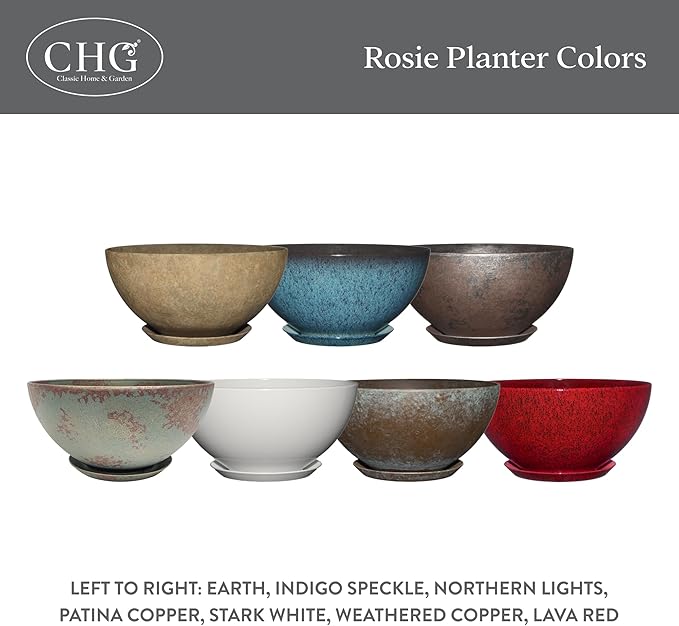 Classic Home and Garden Rosie Modern Planter w/Drainage - Contemporary Planter Bowls - Shallow Round Vases for Small Plants - Versatile Indoor & Outdoor Pots (10” Northern Lights)