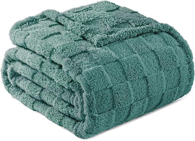 Exclusivo Mezcla Fleece Throw Blanket for Couch,Super Soft and Warm Lightweight Checkered Pattern Blankets for All Seasons,50x60 Inches, Celadon