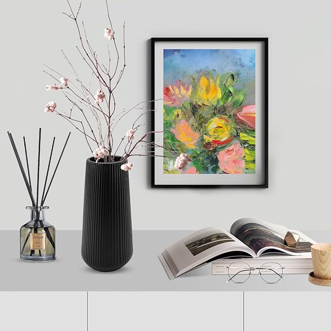 Black Ceramic Vase, GUKJOB Cute Flower Vase for Pampas Grass, Home, Living Room, Dining Table, Farmhouse, Office Decor, Bedroom, Table, and Kitchen Shelf (XL Black)