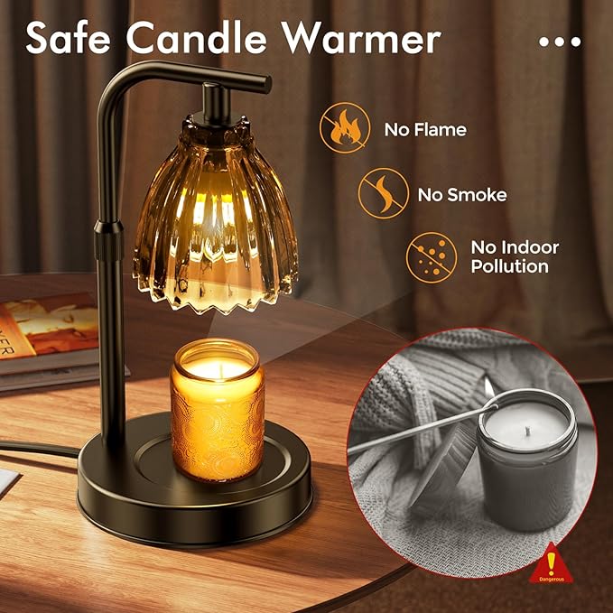Candle Warmer Lamp with 2 Bulbs, Dimmer Adjustable Height Candle Lamp, 2/4/8H Timer, Home Decor, Lamp Candle Warmer for Jar Candles, Thoughtful Gifts for Christmas, Birthday, Mother's Day, Black