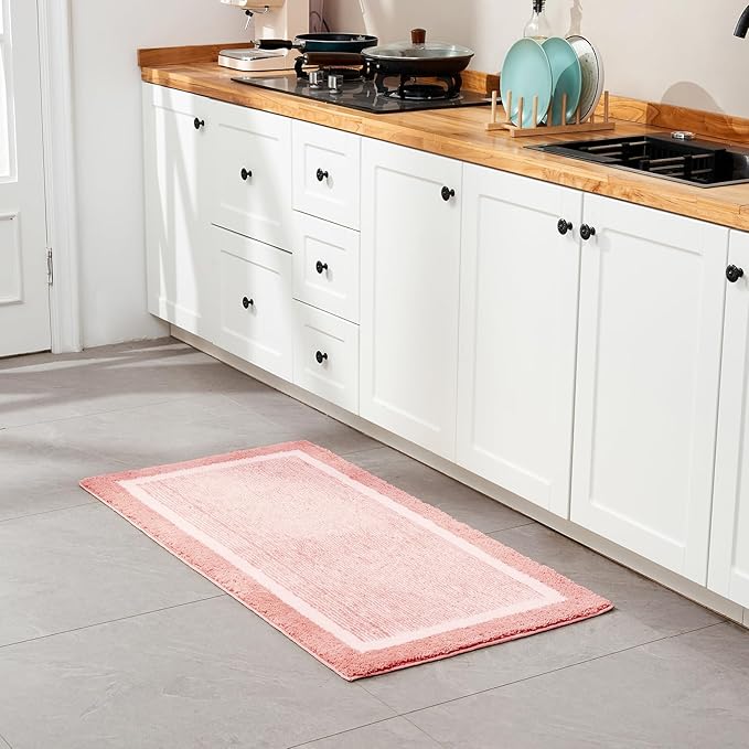 CozeCube Bath mats for Bathroom Non Slip, Plush Shaggy Bath Rugs for Bathroom Washable, Extra Soft and Absorbent Microfiber Bath Rugs, Pink Christmas Rugs, Blossom Pink, 47" x 24"