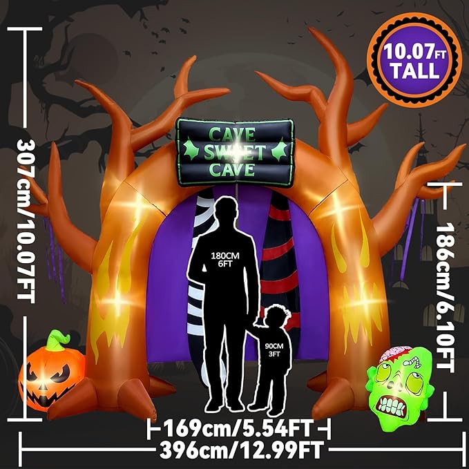 Kalolary 10 FT Halloween Inflatables Archway Outdoor Decorations, Ghost Tree Arch Blow Up Yard Decorations Pumpkin Inflatable with Build-in Lights for Yard Garden Lawn Indoor Outdoor Decor