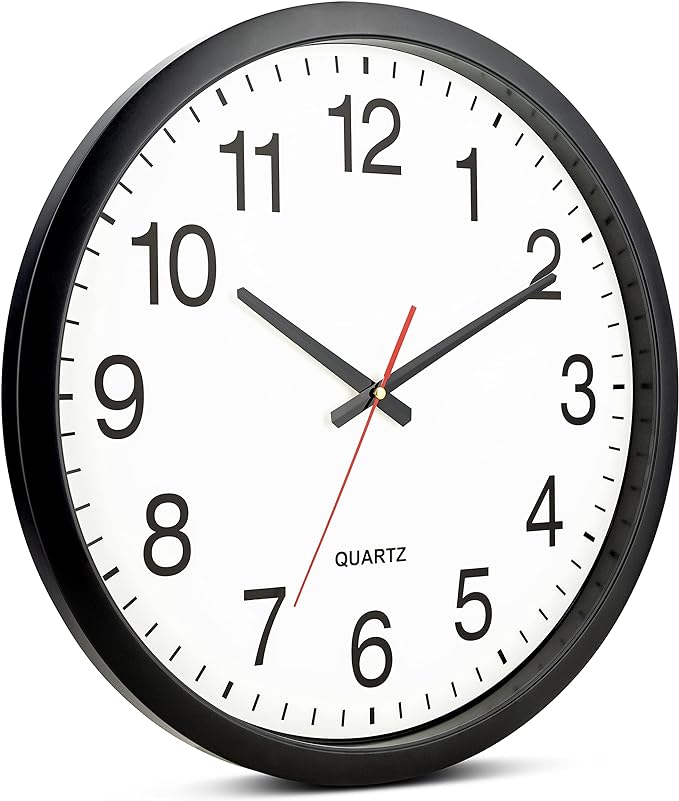 Bernhard Products Black Wall Clock Silent Non Ticking - XL 18 Inch Quality Quartz Battery Operated Round Easy to Read Home/Office/Classroom/School Clock