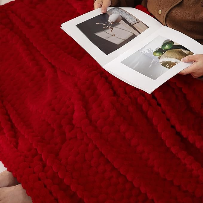 Puncuntex Red Throw Blanket 108"×90" inches Fuzzy 3D Jacquard Decorative Flannel Fleece Super Soft Plush Cozy Blanket for Couch Sofa Chair Lightweight