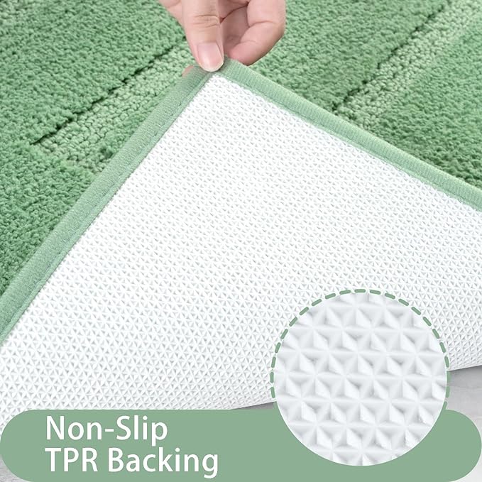 HOMORE 24x60 Inch Bathroom Rug, TPR Backing Non Slip Long Bathroom Runner Rug, Thick Soft and Absorbent Microfiber Bath Mat, Washable Plush Bath Rugs and Mats for Shower Floor, Sage Green