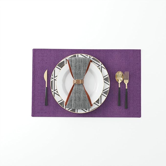 4 Piece 12 x 18 inch Soft Faux Linen Place Mats Heat Resistant Dining Table Place Mats Cloth Kitchen Table Mats 12x18 Dark Purple